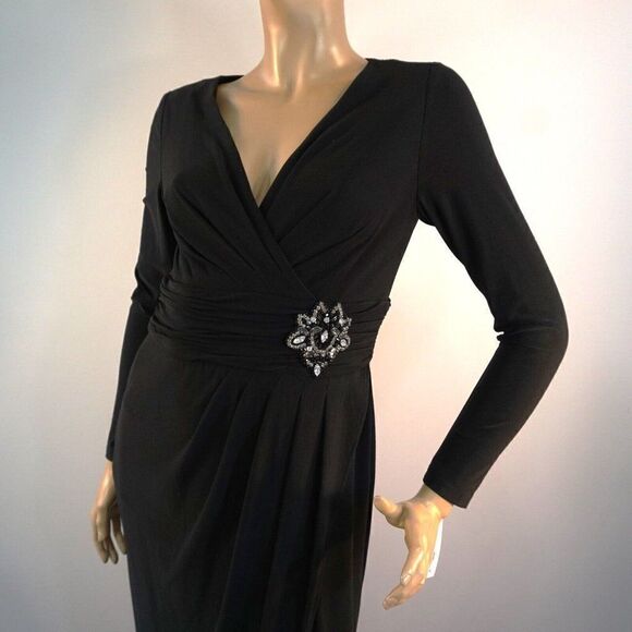 Eliza J Black Jeweled Dress Size 8 Prom Cocktail Party Faux Wrap Maxi Dress NWT - Picture 6 of 11